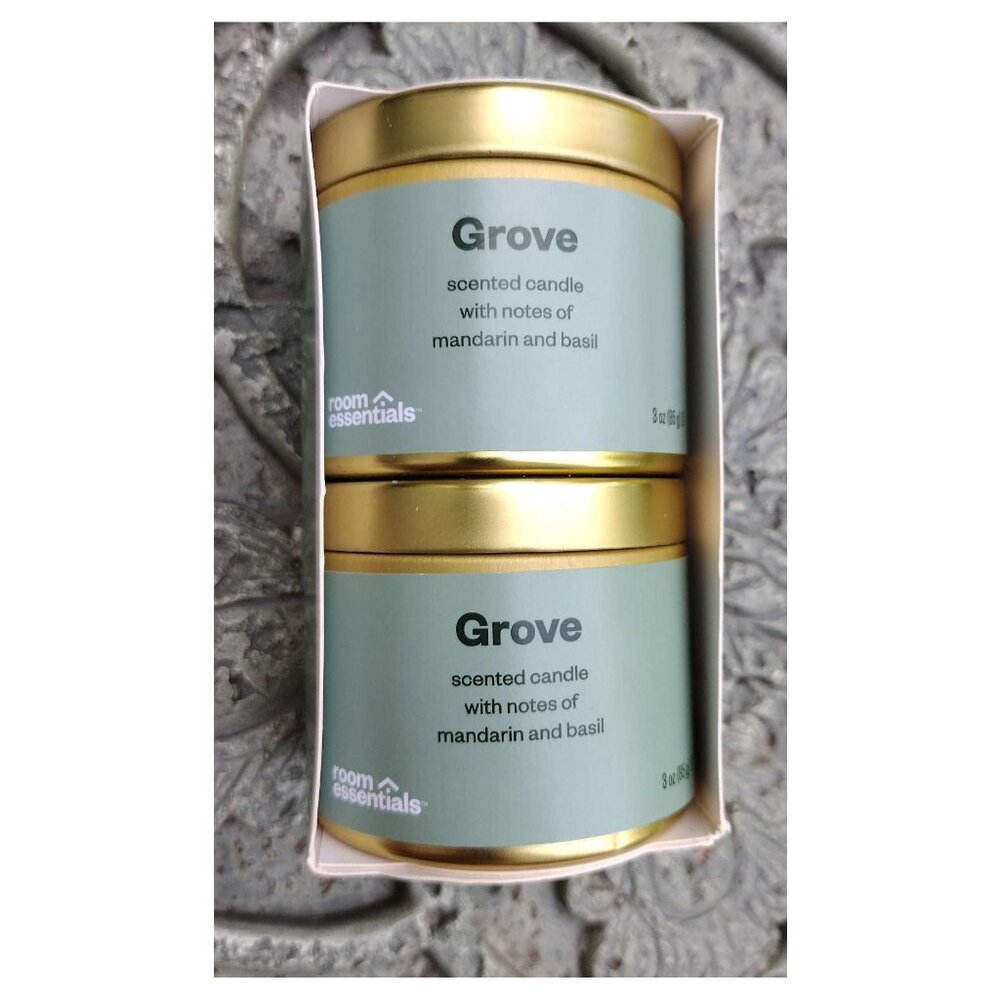 Room Essentials Grove Scented candles with notes of mandarin & basil 2 pack